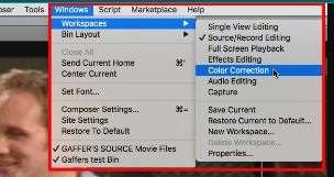 open color correction tool from workspaces